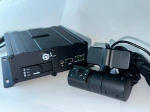 Howen Tech dual-facing dash camera with road and driver views designed as an MDVR add-on for fleet vehicles